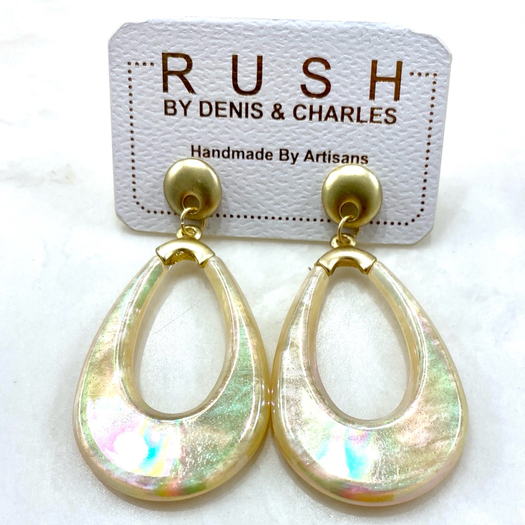 Rush Iridescent Cream Teardrop Dangle Earrings By Denis & Charles